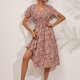 thumbnail image 1 of Vestido Casual Vestidos de playa para mujer Vestido largo bohemio con cuello en V Puffy para cóctel (Rosa S) Kuymtek para Mujer Rosa T S, 1 of 6
