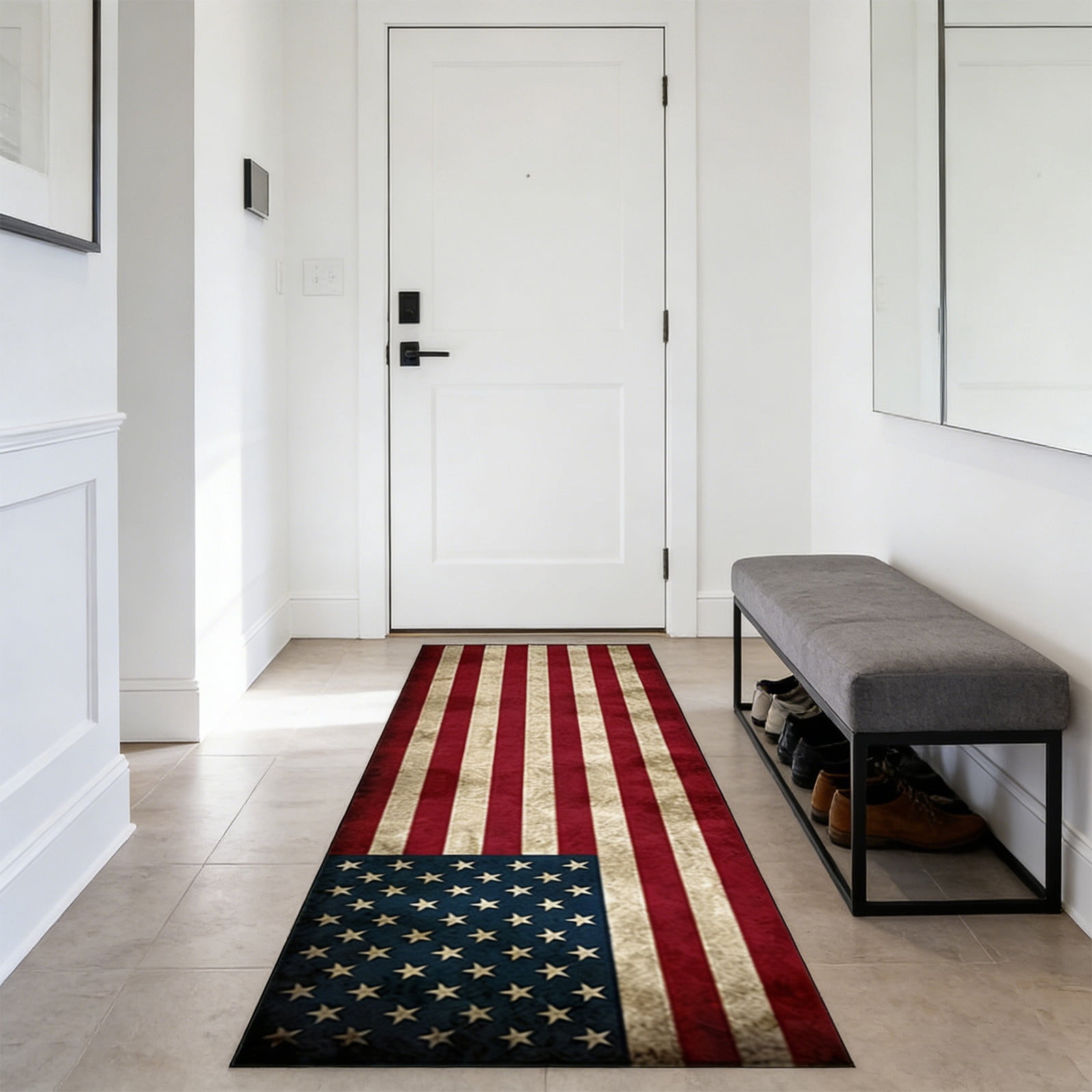 Bxaolu 4th-of-July Welcome Doormat Independence-Day Outdoor-Entrance Mats Red-White-Blue American Flag Door Mat Non Slip Coir Front-Door Mat for Patriotic Home Decorations 16 x 47.2 Inch