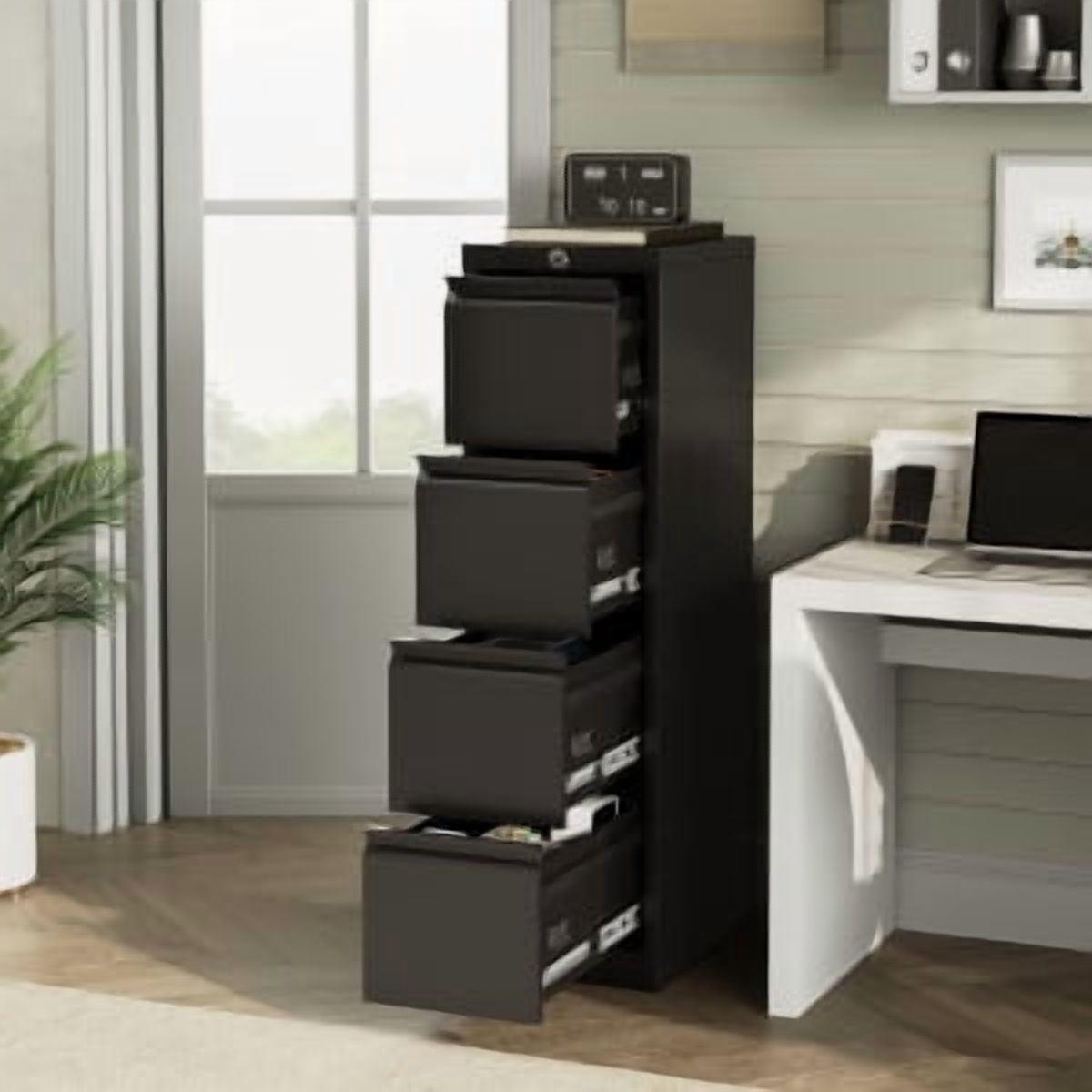 Trilenars 4 Drawer File Cabinet with Lock for Office,Black