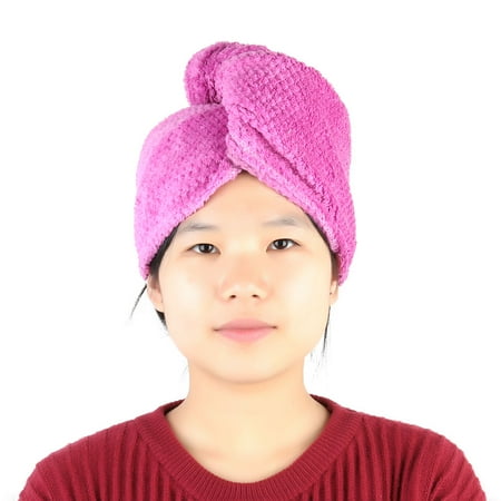 Household Bathroom Coral Fleece Triangle Shaped Wrap Towel Dry Hair Cap Fuchsia