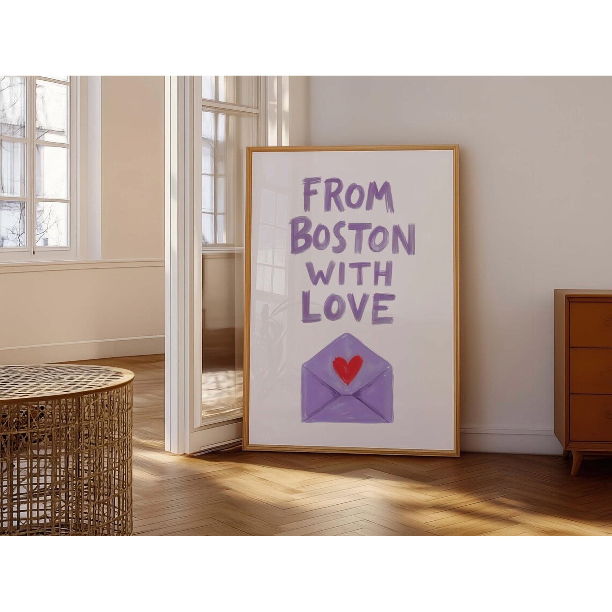 Boston Massachusetts Preppy Dorm Decor Purple Love Letter Moving Away City Art 6 Home Decor Office Wall Art
