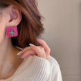 thumbnail image 4 of Sweet Rose Pink Cloth Stud Earrings Fashion Piercing Earrings Elegant Corss Heart Ear Stud Jewelry Gift for Women Girls, 4 of 4