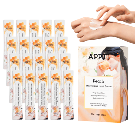 APPTI Travel Size Peach Hand Cream 20 Count Hydrating Repair Dry Skin Portable Single Strip Hand Lotion
