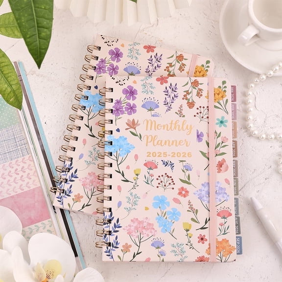 [Floral Monthly Planner] 2 Years Floral Beige Hardcover Monthly Planner - 2026 A5 Monthly Calendar To Do Notebook With Monthly Tabs And  Student Daily Schedules For School Office Home Supplies
