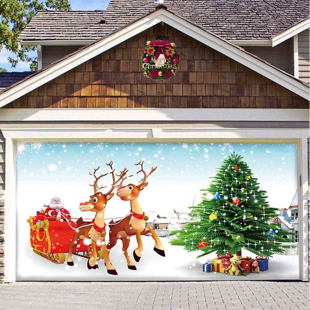 Poliéster de decoración de puerta de garaje de Navidad para decoración del hogar (alce de árbol de Navidad) Ehuebsd libre de BPA