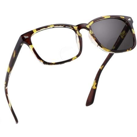 LifeArt Bifocal Reading Glasses, Transition Photochromic Dark Grey Sunglasses, Square Frame, Computer Reading Glasses, Anti Glare (Yellow Tortoise, +0.00/+2.75 Magnification)