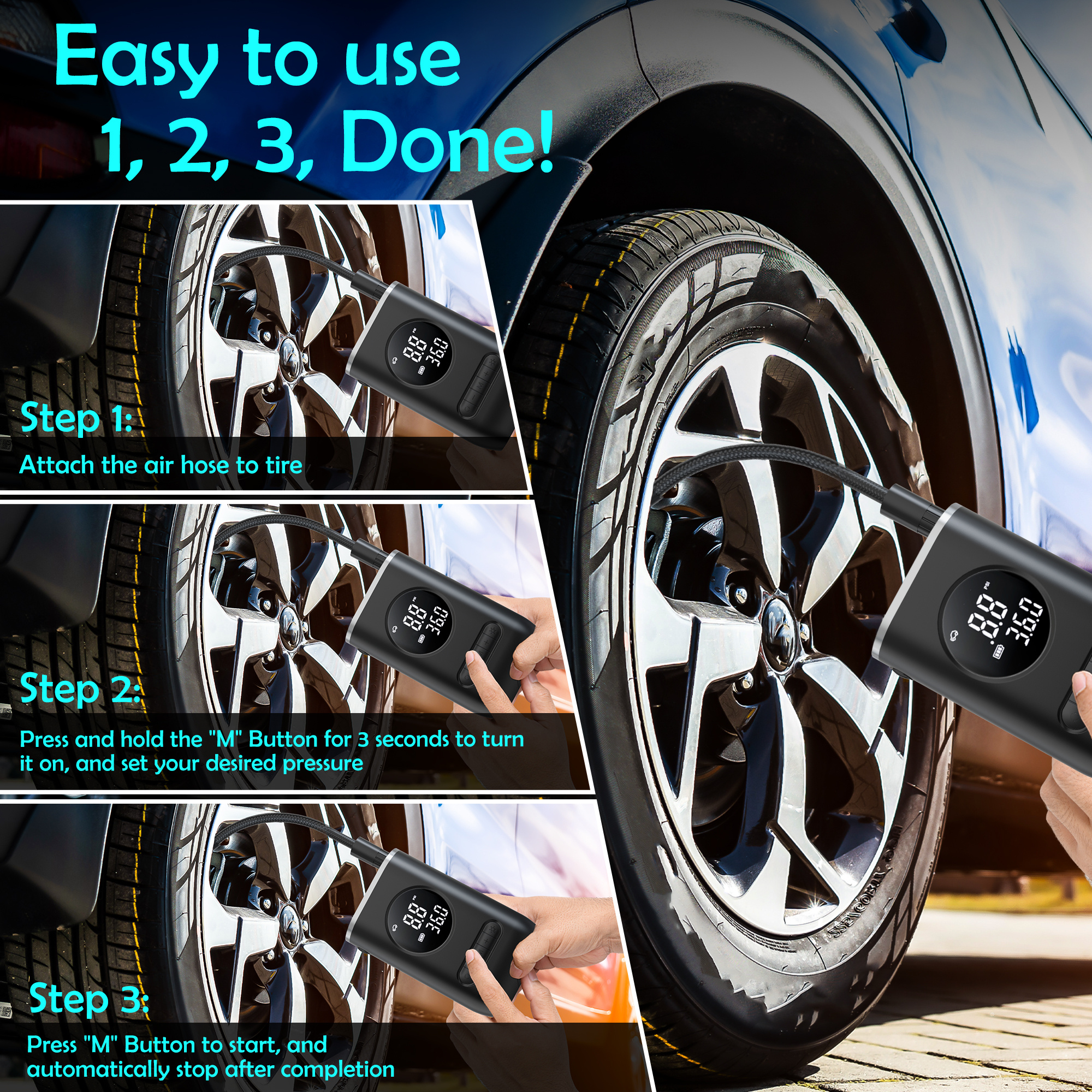 Qunler 150PSI Cordless Tire Inflator with Digital Gauge photo 7