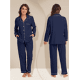 thumbnail image 5 of EA'S SECRET 100% Cotton Pajamas for Women Set Long Sleeve Sleepwear Button Down Loungewear Soft Pjs 2 Piece Lounge Sets(Navy Blue,M), 5 of 7