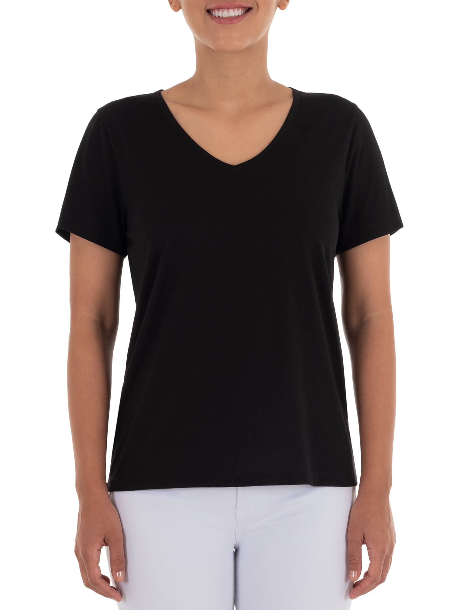 Time and Tru Women's Pima Cotton Blend V Neck Tee, 2-Pack, Sizes XS-XXXL