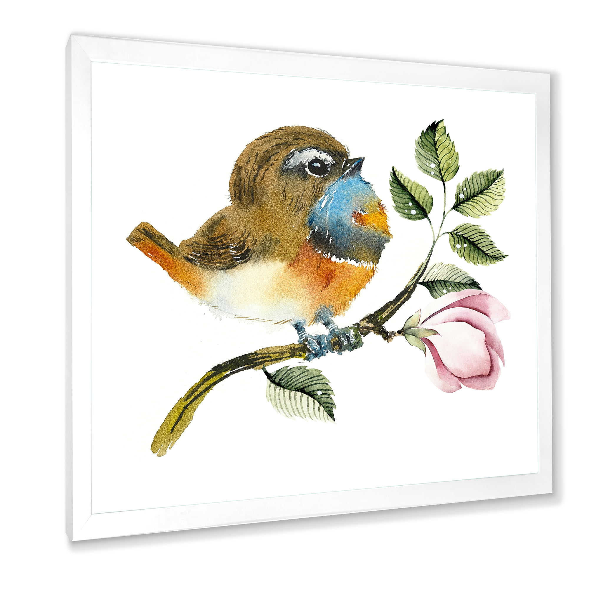 Designart 'Bluethroat Bird Sitting On A Branch' Traditional Framed Art Print