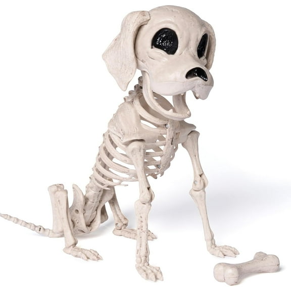 Posable Halloween Dog Skeleton Full Body Posable Joints Realistic Skeleton Puppy with Movable Joints for Halloween Decoration, Graveyard Party Decor (9.8” X 4.7” X 12.6”)