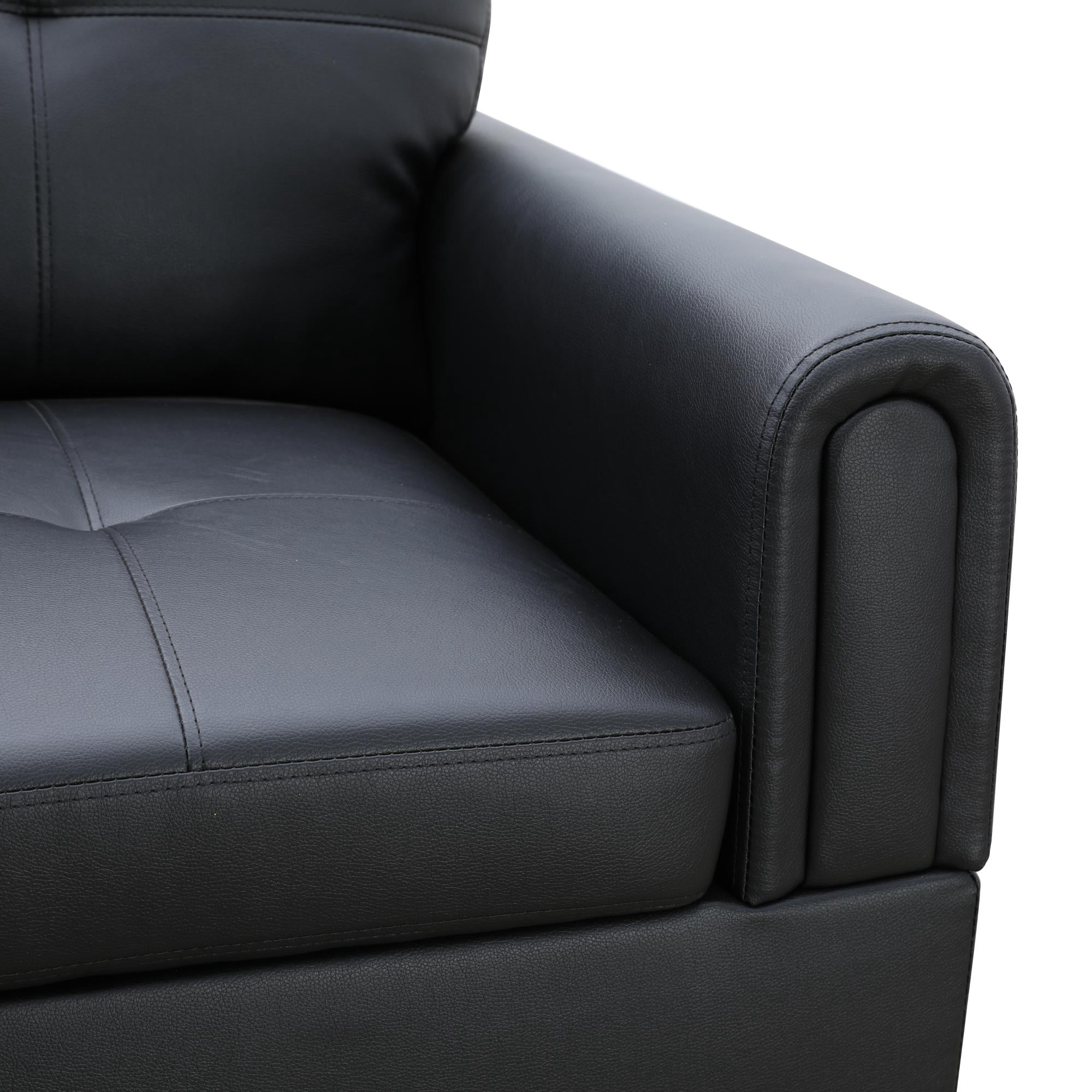 Prilinex Modern L Shaped Sectional Couch with Otttoman, 97" Faux Leather Sectional Sofa for Living Room Modular Couches with Ottoman Storage for Bedroom, Apartments, Black
