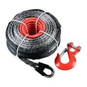 95ft x 3/8" Black Synthetic Winch Rope Line Cable 20500LBs with Red Hook for Jeep ATV UTV KFI Ramsey Truck Marine Boat