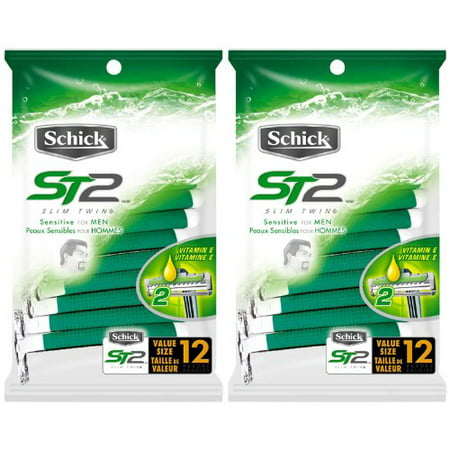 Schick Slim Twin ST 2 Disposable Razors for Men Sensitive Skin Shaving Razor, 12