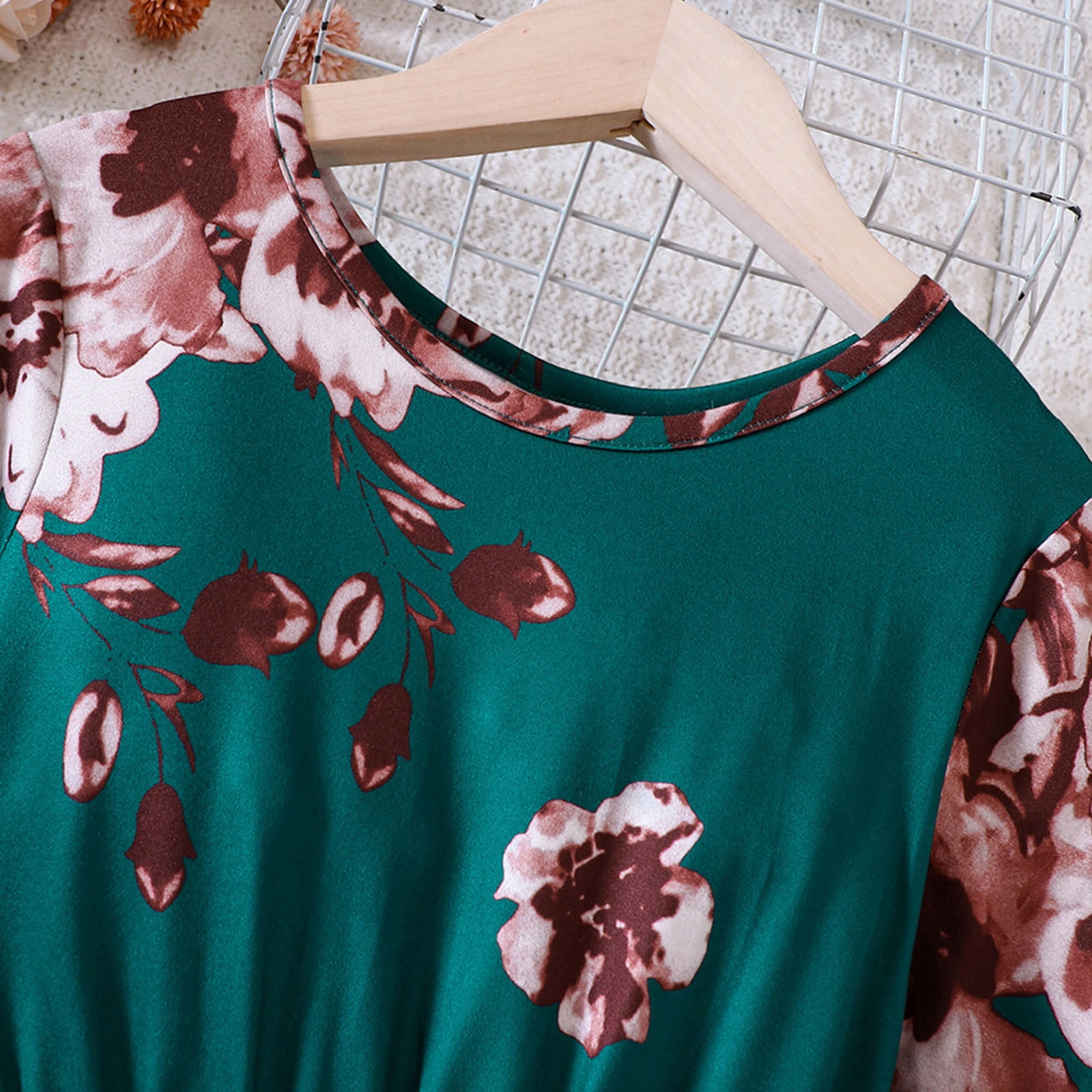 nsendm Big Kid dress Girls Holiday Dress Size 8 Girls Long Sleeve Floral Prints Dress Dance Party Dresses Clothes Dress 10 Girls Clothes GN1 5 6 Years