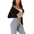 thumbnail image 4 of INSPIRE CHIC Women's Elegant Long Sleeve Crop Open Front Ruffle Trim Ribbed Knitted Cardigan M Black, 4 of 6