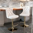 thumbnail image 2 of Swivel Bar Stool Set of 2, Velvet Adjustable Barstools with Tufted Backrest and Silver Base, Upholstered Modern Bar Chair for Kitchen, Bar, Counter, Dining, White, 2 of 9