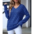 thumbnail image 6 of Women'S V Neck Hollowed Out Sweater Long Sleeve Knit Pullover Sweater Blue S, 6 of 9