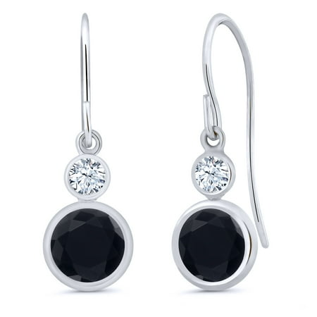 Gold Tone Onyx Earrings - 1.62 Ct Round Black Onyx 14K White Gold Earrings