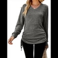 thumbnail image 2 of Camisetas para Mujer, Larga, Cuello en V, Básicas, Informales, Holgadas, Suaves, para Otoño. Gris Oscuro S, 2 of 10