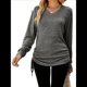 thumbnail image 2 of Camisetas para Mujer, Larga, Cuello en V, Básicas, Informales, Holgadas, Suaves, para Otoño. Gris Oscuro L, 2 of 10