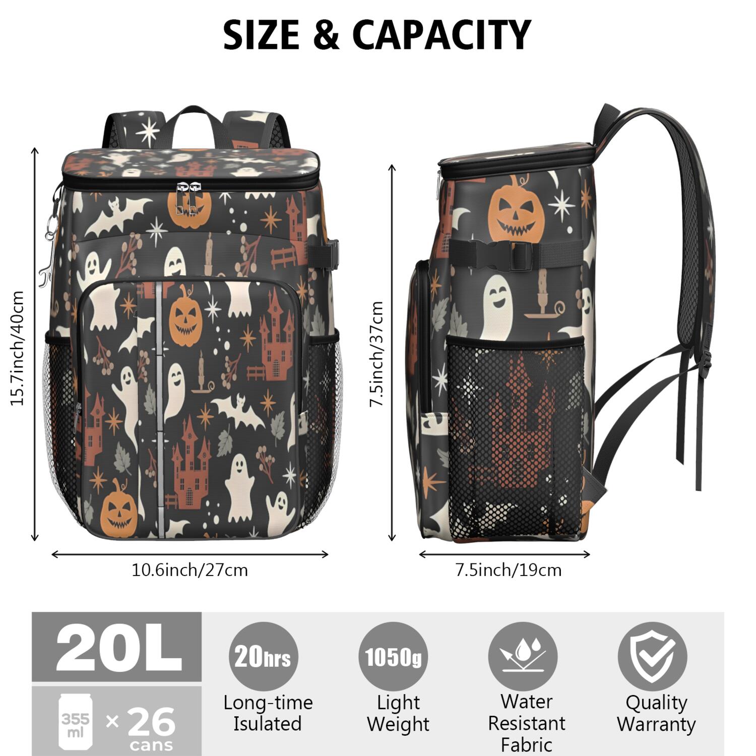 Travel Cooler Bag - Autumn Halloween Scene Pattern Camping Beer Cooler Backpack with Bottle Opener- Waterproof Insulated Picnic Backpacks - Cooler Bag for Beach