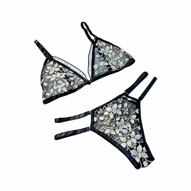 Clearance Sale 2025 Intimates Women's Floral Embroidery Underwire Underwear Set Mesh Bra And Panty Set