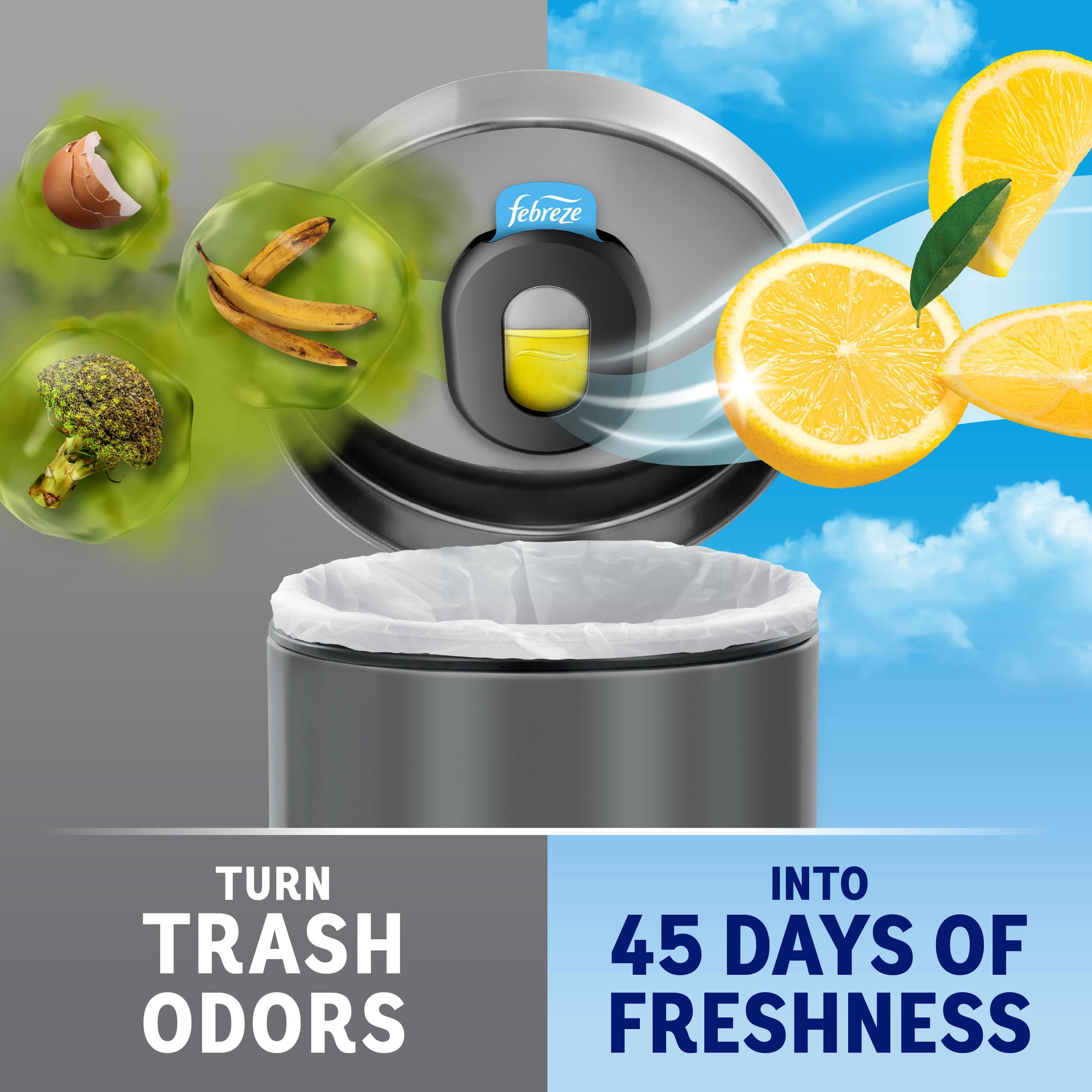 Febreze Trash Odor Fighter, Linen & Sky Scent, 1 Holder + 1 Refill