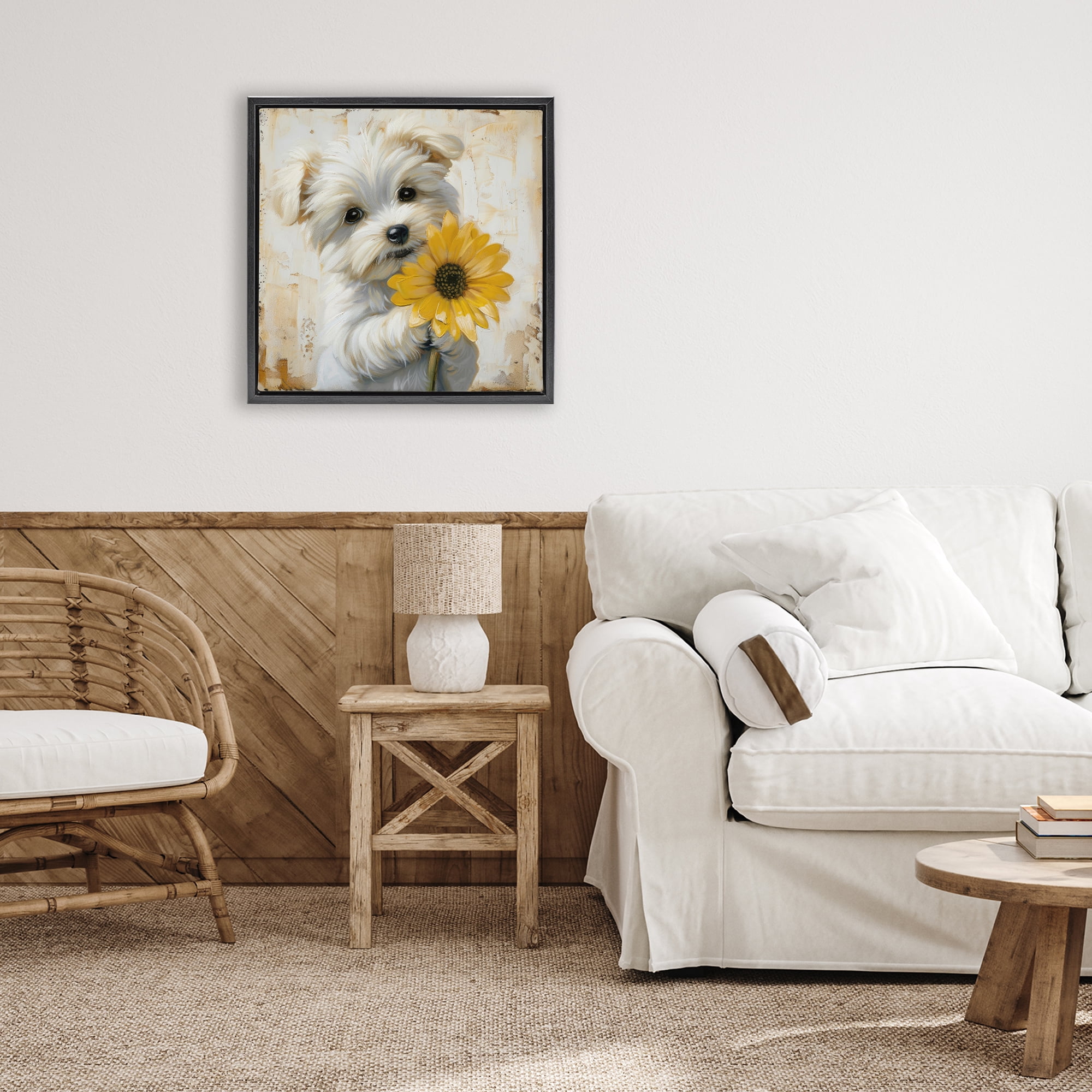 Stupell Industries Little Lucky Puppy Black Framed Floater Canvas Wall Art, design by Tina LeCour