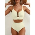 thumbnail image 4 of Eytino Bikinis for Women Womens High Waisted Bikini Sets Swimming Suits V Neck Cutout Tummy Control Textured Ruched 2 Piece Bathing Suits Swimwear Beige S-2XL, 4 of 12