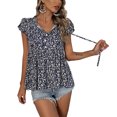 thumbnail image 1 of Camisas casuales holgadas de verano para mujer, azul marino XXL, cuello en V, mangas cortas para uso diario o trabajo, blusas con volantes y estampado floral, 1 of 6