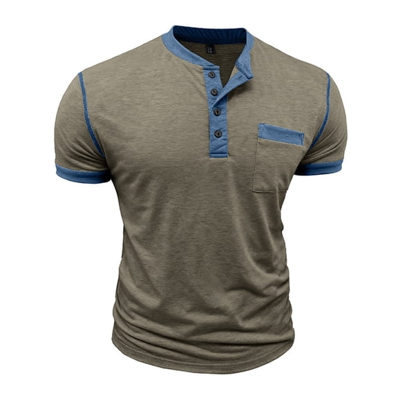 Shirts for Men Short Sleeve Crew Neck Henley T-Shirt Lightweight Khaki Button Shirt Mens Shirts Casual