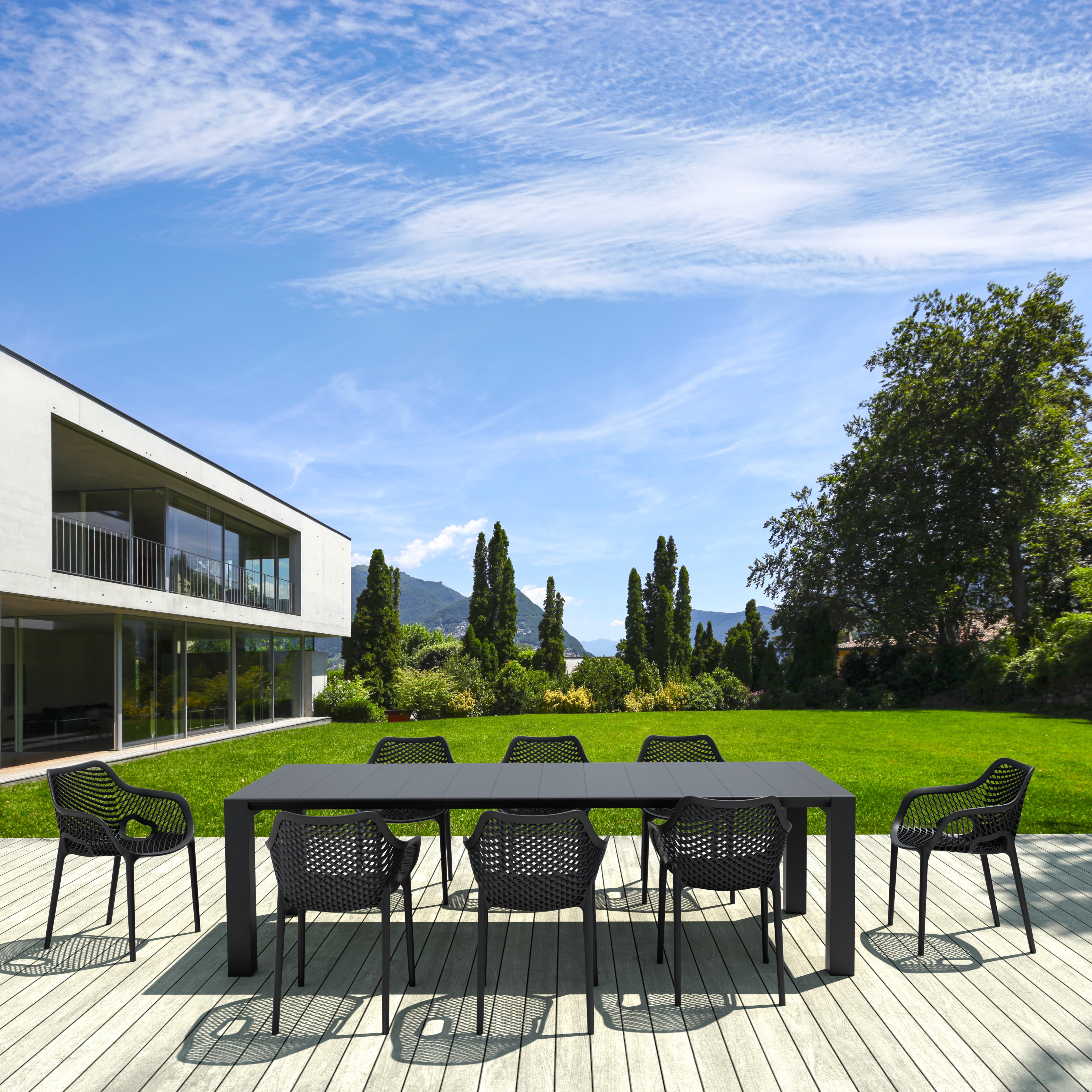 Siesta Air XL 9-Piece Black Extendable Dining Set with Stackable Chairs