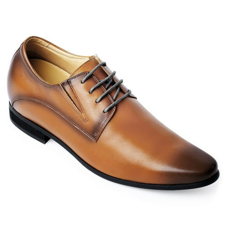 

CMR CHAMARIPA Men s Brown Leather Formal Dress Shoes Invisible Height Increasing Elevator Shoes 3.15 Taller High Heels Lace-up Oxfords Formal Shoes