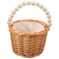 thumbnail image 1 of BRIGHTFUFU Cesta tejida de mimbre para niña de las flores, cesta de regalo, cesta de almacenamiento tejida a mano con mango de perla, 1 of 7