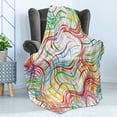 thumbnail image 4 of Grunge Soft Flannel Fleece Blanket, Wavy Thin Stripes Colorful Pattern Retro Geometric Elements Grid with Curved Lines, Cozy Plush for Indoor and Outdoor Use, 50" x 60", Multicolor, by Ambesonne, 4 of 5