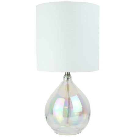 Mainstays Iridescent Glass Lamp with White Shade, 16"H