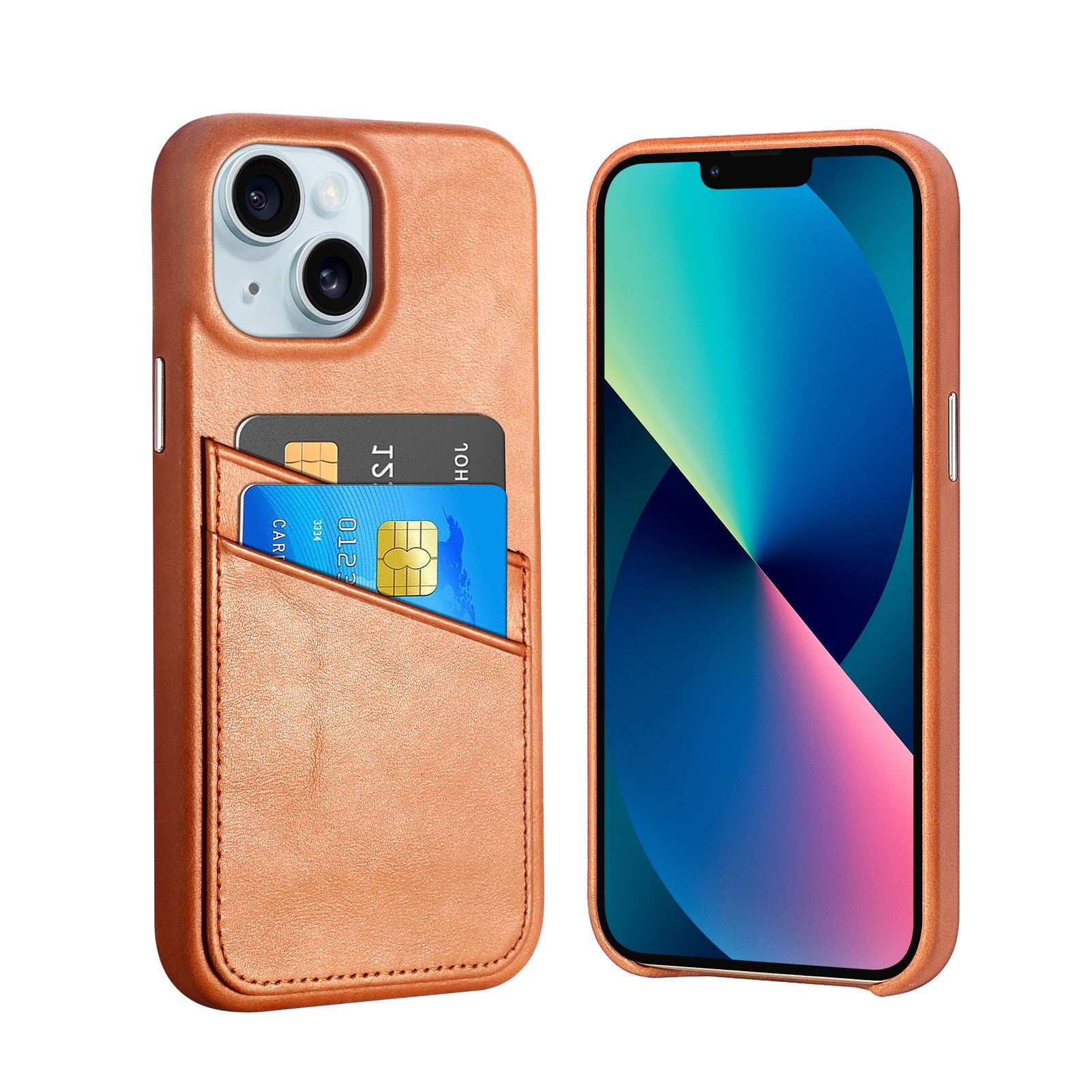 Luckycoin Handmade Genuine Leather Case for iPhone 13 6.1-Inch,Anti Slip Ultra-Thin Cover, Vintage Top Grain Leather,Card Holder for Apple iPhone 13 Case