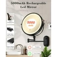 thumbnail image 6 of 30X/1X Wall Mounted Lighted Makeup Mirror, 9'' Height Adjustable Double Sided 5000mAh Rechargeable Magnifying Bathroom Mirror with Light, 3 Color Modes Touch Dimmable Extended Arm 360 Rotation, 6 of 9