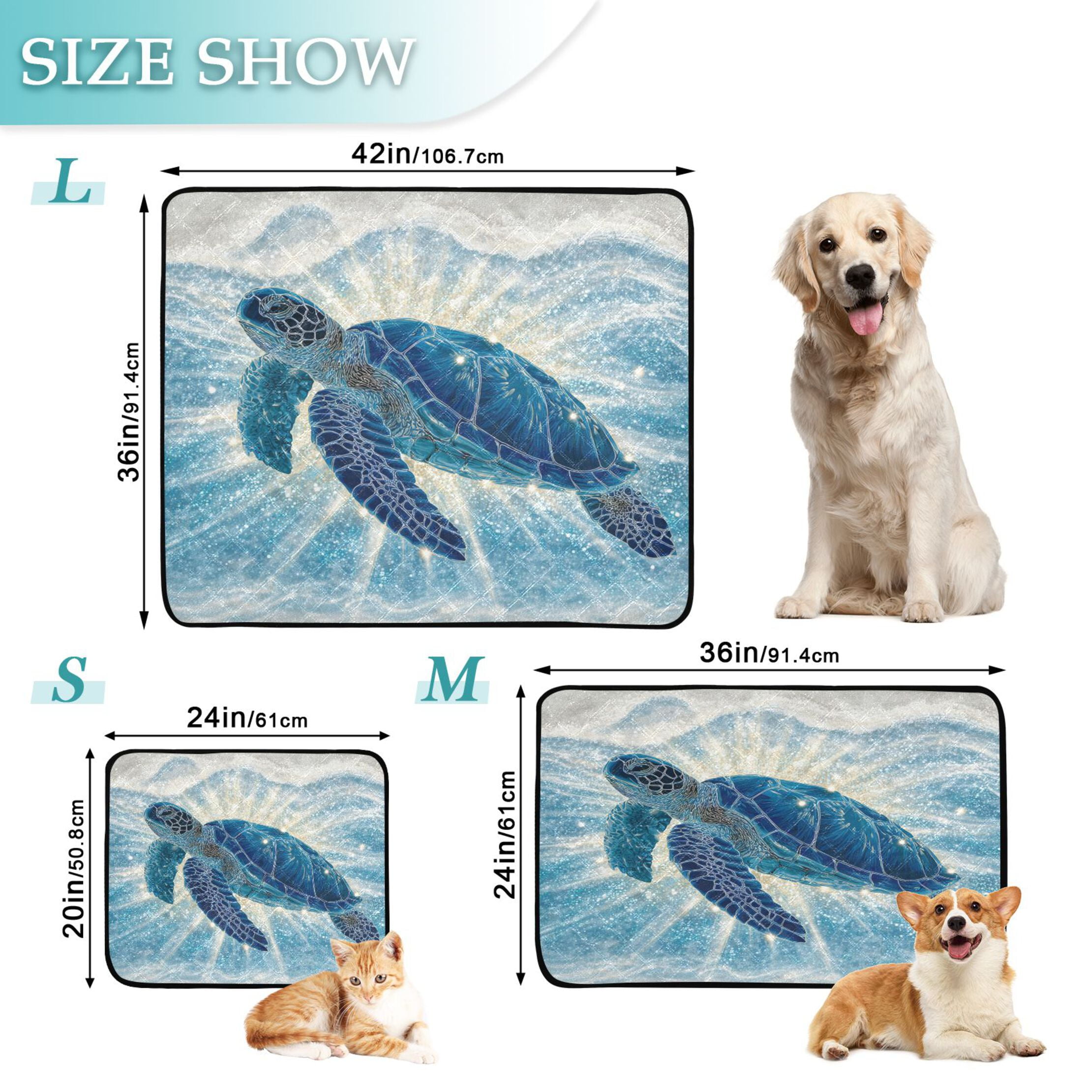 Qxltty Deep Blue Sea Turtle Cat litter Pads Pet Set of 2 Diaper Mats Center Anti-leakage Layer Absorbent Soft and Comfortable