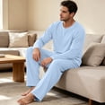 thumbnail image 6 of Mens Pajamas Set 2 Piece Solid Pjs Sets Crewneck Loungewear Sleepwear Summer Fall Homewear Long Sleeve Tops and Long Pants with Pocket Sky Blue M, 6 of 6
