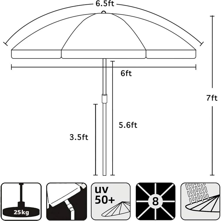 AMMSUN 6.5ft Heavy Duty Beach Umbrella with UPF50+ Protection photo 5