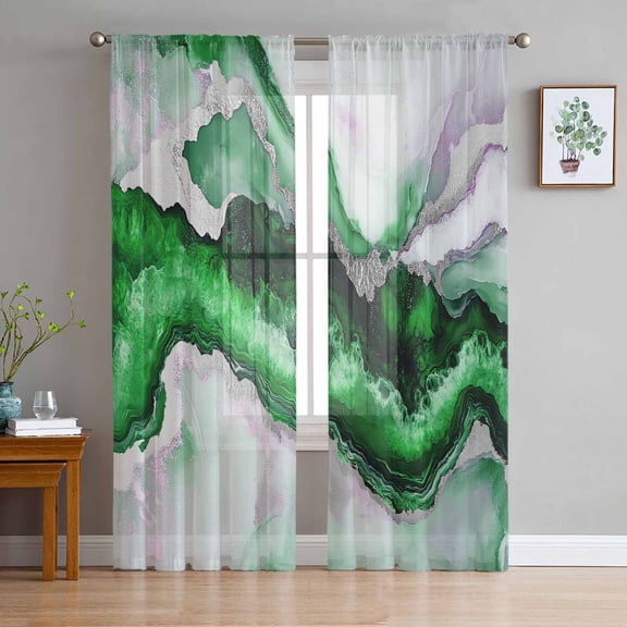 ERUNPONLY Teal Marble Sheer Curtains 84 Inch Length 2 Panels Set, Farmhouse Contemporary Abstract Aesthetic Voile Window Treatment Curtains Sheers Drapes for Bedroom/Living Room/Kitchen 52"x84"x2