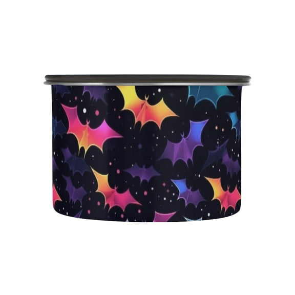 Rainbow Bat Halloween Airtight Coffee Bean Canister 17oz Food Storage Containers with Lids For Gournd, Tea, Sugar, Flour, Rice, Cereal, Candy Cookie Jar