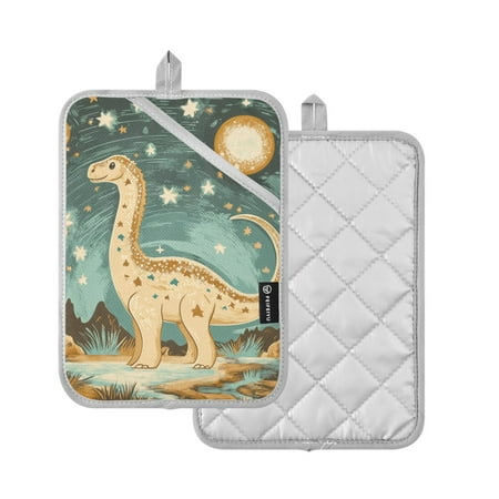 

Yayeee Pot Holders for Kitchen Heat Resistant with Pocket 7 x9.8 Quilted Oven Pads Dinosaur with Stars