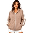 thumbnail image 4 of Gsakboxl Sweatshirt for Women Autumn Winter Color Block Drop Shoulder High Collar Hooded Cardigan, Loose Trendy Casual Open Front Sweatshirt, 4 of 6