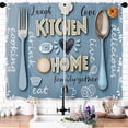 thumbnail image 2 of Farmhouse Blue Kitchen Curtains Vintage Country Small Short Cute Fork and Spoon Heart Window Drapes Rustic Farm Window Treatments for Bathroom Bedroom 2 Panels Window Tiers 26x36 Inch, 2 of 3
