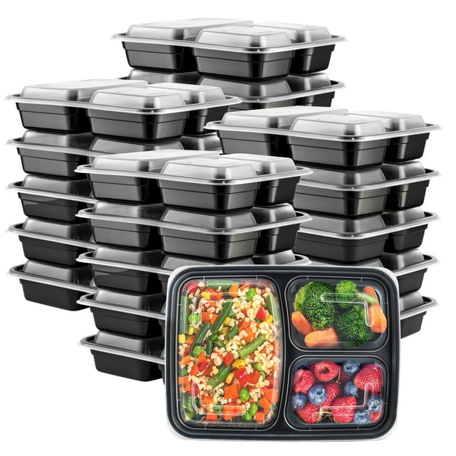 Recipientes para preparación de comidas, paquete cómodo de 700 ml, 50 unidades, 3 compartimentos