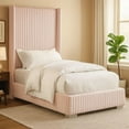 thumbnail image 7 of Wolo Twin Size Bed-Pink Channel Tufted Fur Chenille Upholstery, 7 of 7