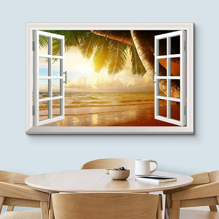 wall26 - Creative Window View Canvas Prints Wall Art - Sunrise on